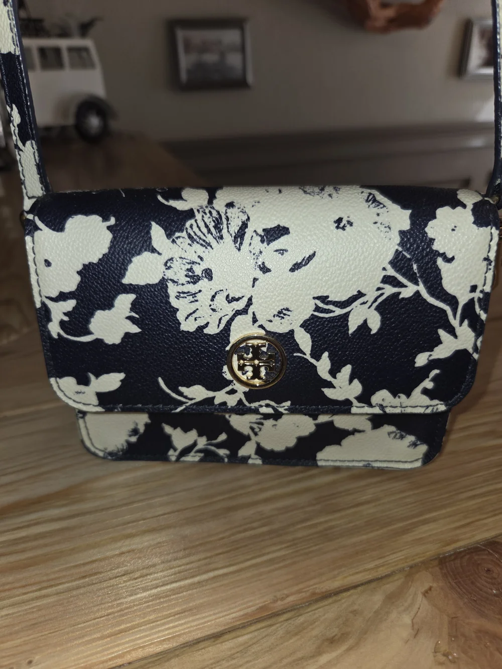 Tory Burch Navy and Cream Floral Crossbody /belt Bag.